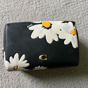 NWOT Coach Floral Print Leather Cosmetic Pouch